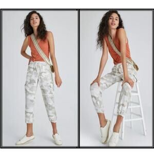 Anthropologie X Sanctuary Carefree Cargo Pants Camo Linen Sz M